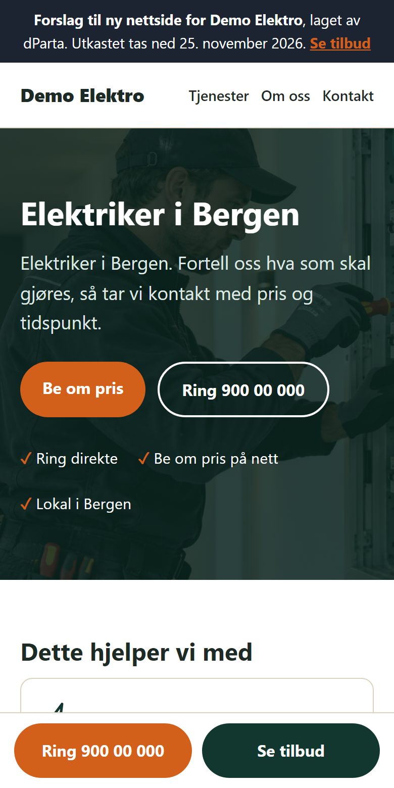 Samme eksempelside på mobil